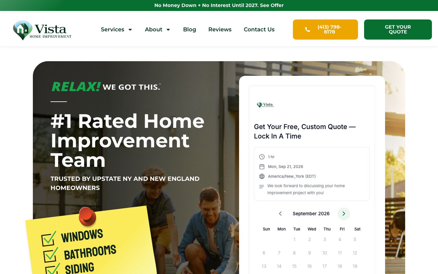 Vista Home Improvement website screenshot